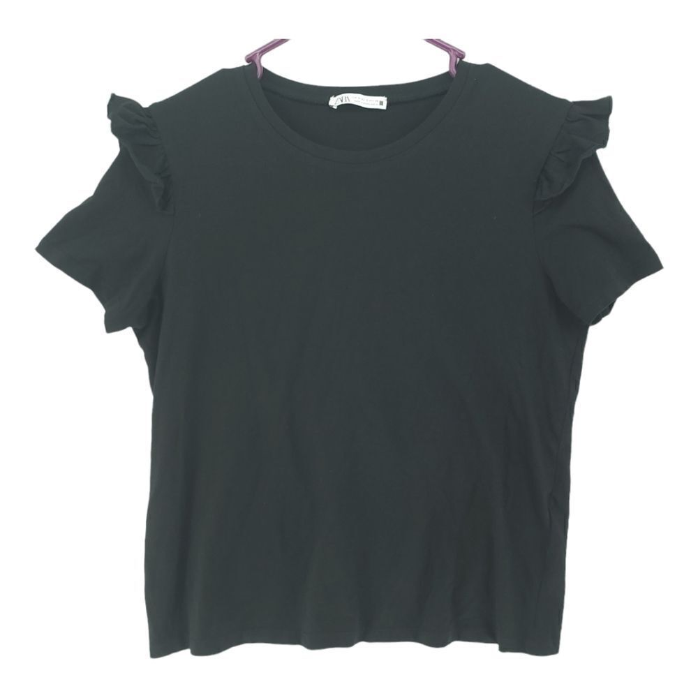 Zara Black Ruffle Sleeve Small T Shirt